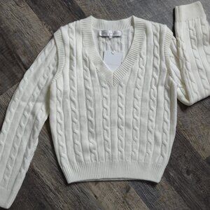 NEW Adele by Endless Rose Winter White Cable Knit Sweater V-Neck Sz M
